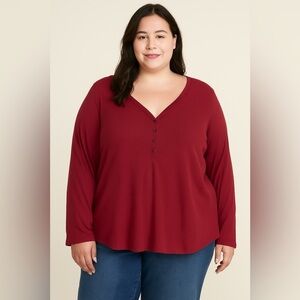 Old Navy Women’s Plus Size Burgundy Ribbed Long Sleeve Henley Top - 3X